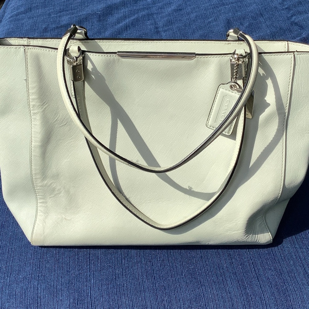 Coach White Saffiano Leather Tote Bag - Classic Shoulder Bag